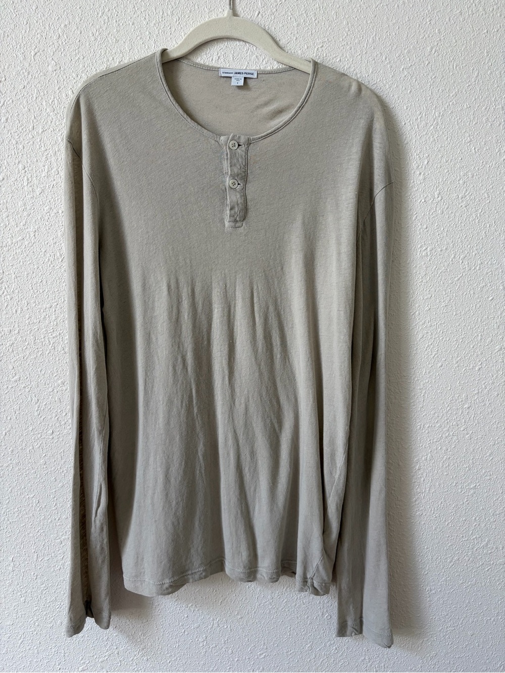 James Perse Cotton Linen Henley Neutral Gray Size 1 Small Coastal Minimalist